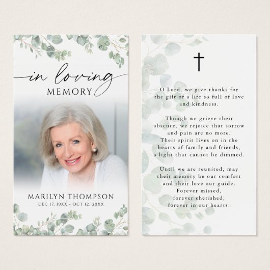 Memorial Botanical Loving Memory Photo Prayer Card (正面&裏面)
