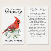 Memorial Cardinal Floral Roses Funeral Prayer Card (正面&裏面)