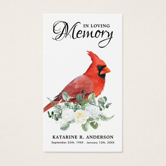 Memorial Cardinal Floral Roses Funeral Prayer Card (正面)