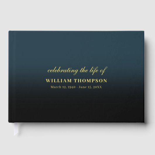 Memorial Celebrating Life Funeral Navy Black Gold ゲストブック (正面)