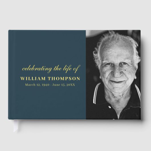 Memorial Celebrating Life Funeral Navy Gold Photo ゲストブック (正面)