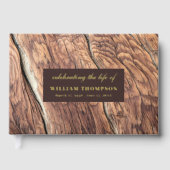 Memorial Celebrating Life Funeral Rustic Wood Gold ゲストブック (正面)