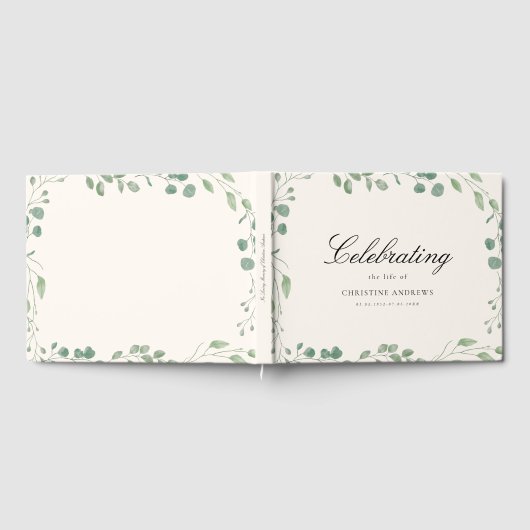  Memorial "Celebrating life of" Beige Eucalyptus ゲストブック (全面)