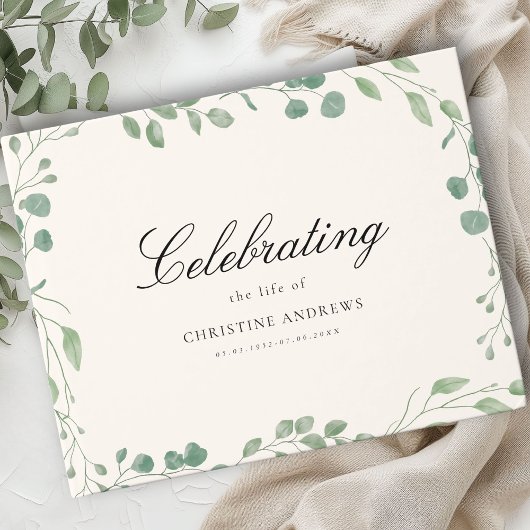  Memorial "Celebrating life of" Beige Eucalyptus ゲストブック