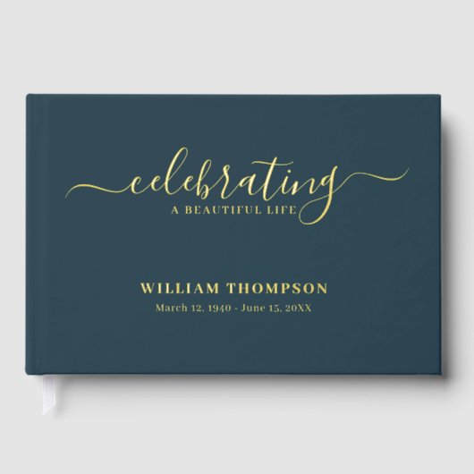 Memorial Celebrating Life Of Funeral Navy Gold ゲストブック (正面)
