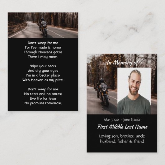 Memorial Christian  Photo Motorcycle Biker  名刺 (正面/裏面)