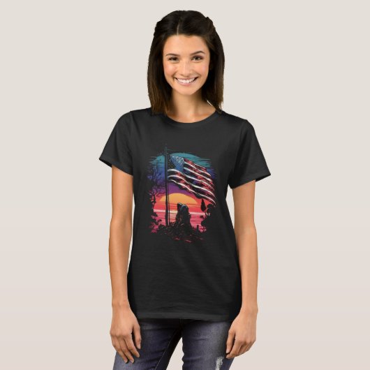 Memorial Day Fallen Veteran American Flag Half Mas Tシャツ (正面フル)