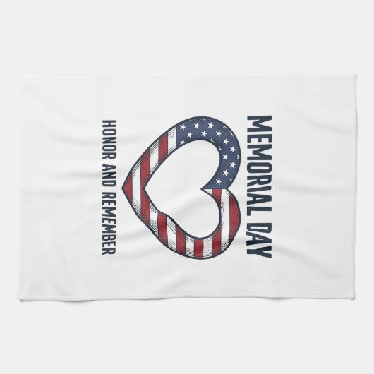 Memorial Day Heart Honor and Remember Shirt Design キッチンタオル (横)