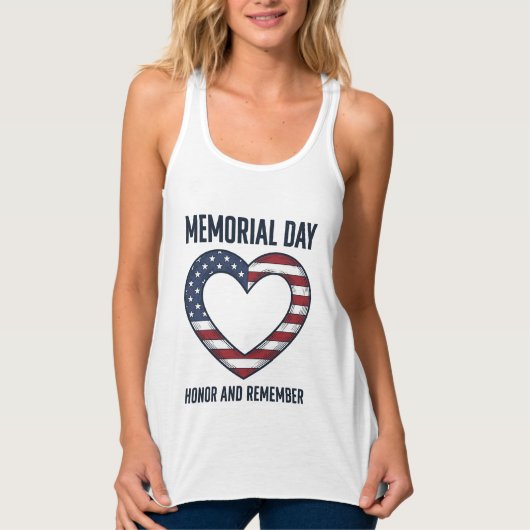 Memorial Day Heart Honor and Remember Shirt Design タンクトップ (正面)