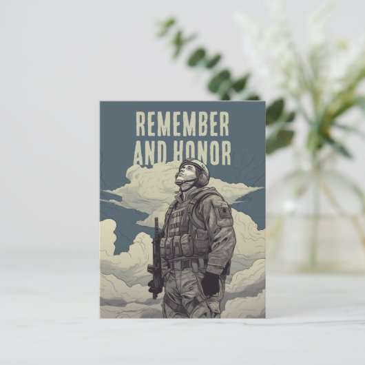 Memorial Day Soldier Clouds Remember and Honor ポストカード (スタンド正面)