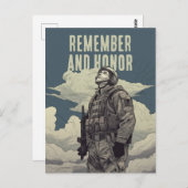 Memorial Day Soldier Clouds Remember and Honor ポストカード (正面/裏面)