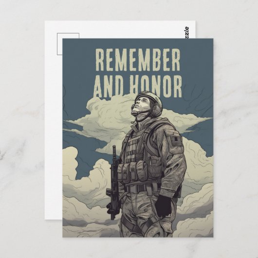 Memorial Day Soldier Clouds Remember and Honor ポストカード (正面/裏面)