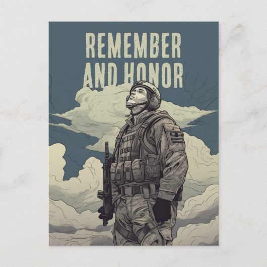 Memorial Day Soldier Clouds Remember and Honor ポストカード (正面)