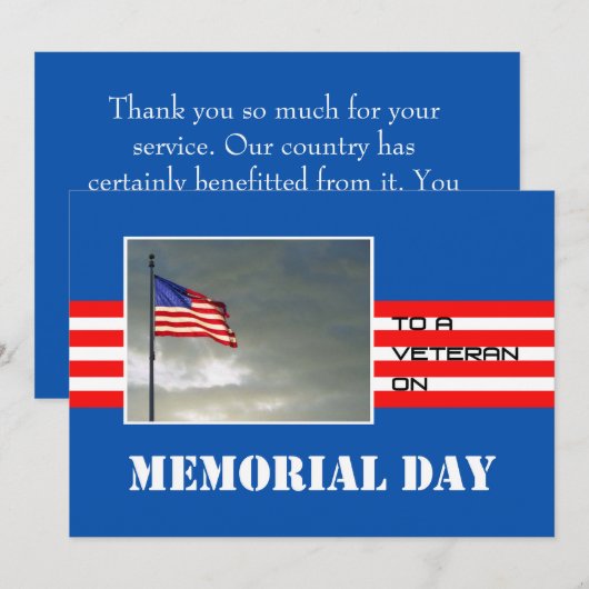 Memorial Day Thank You greeting to a Veteran カード (正面/裏面)