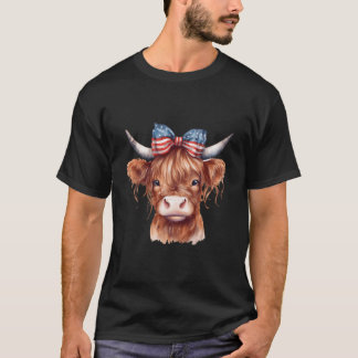 Memorial Day Veterans Day 4Th Of July Highland Cow Tシャツ