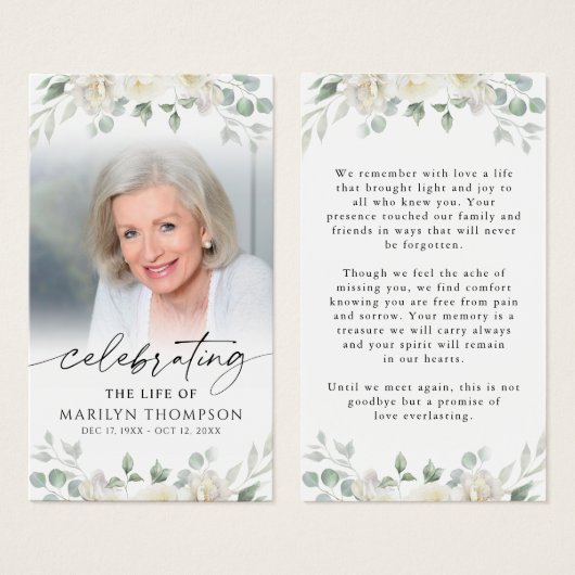 Memorial Elegant Floral Photo Prayer Card (正面&裏面)