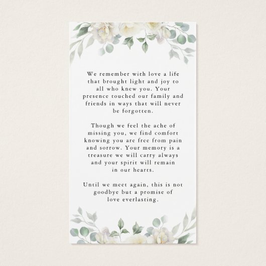 Memorial Elegant Floral Photo Prayer Card (裏面)
