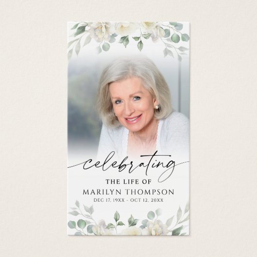 Memorial Elegant Floral Photo Prayer Card (正面)