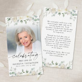Memorial Elegant Floral Photo Prayer Card