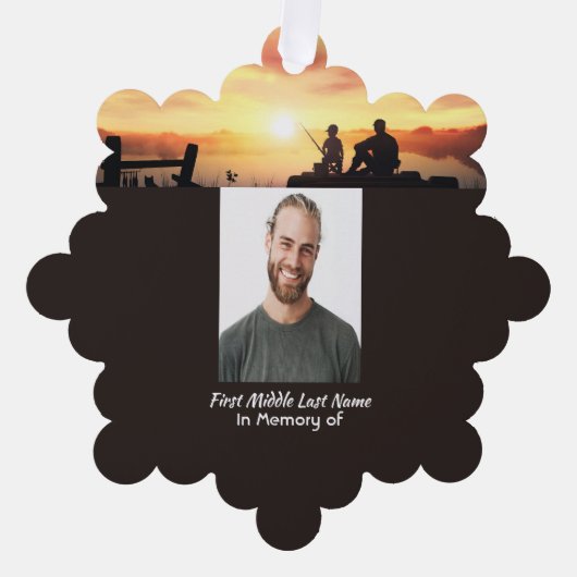 Memorial Father Son Fishing Fisherman オーナメントカード (正面)