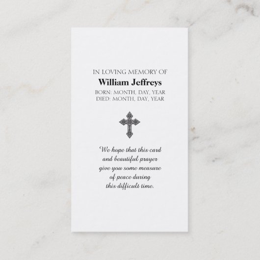 Memorial Funeral Serenity Prayer Card 名刺 (裏面)