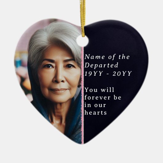 Memorial Heart Photo, Psalm 23 Black, White Pink セラミックオーナメント (正面)