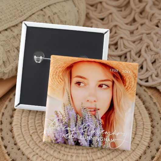 Memorial In Loving Memory Modern Heart Photo 缶バッジ