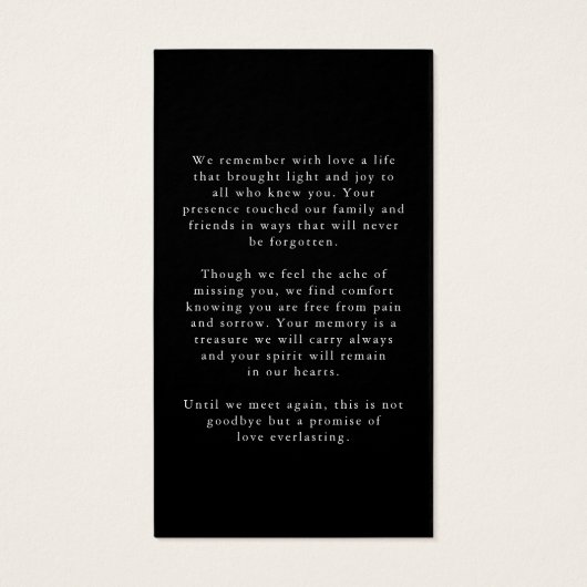Memorial In Loving Memory Photo Simple Prayer Card (裏面)