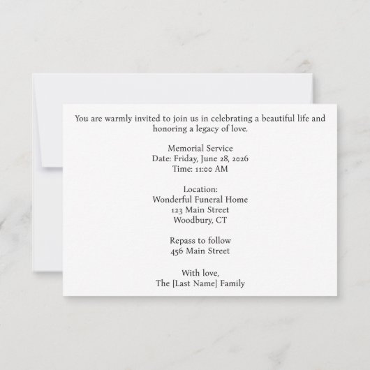 Memorial Invitation 招待状 (裏面)