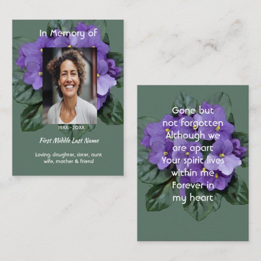 Memorial Keepsake African Violet 名刺 (正面/裏面)