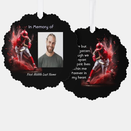 Memorial Keepsake Baseball Softball オーナメントカード (正面/裏面)