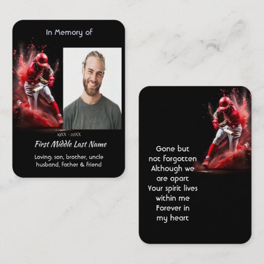 Memorial Keepsake Baseball Softball 名刺 (正面/裏面)