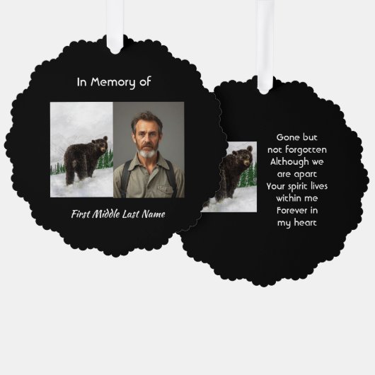 Memorial Keepsake Black Bear Animal オーナメントカード (正面/裏面)