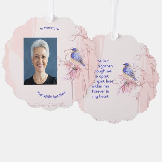 Memorial Keepsake Bluebird Garden オーナメントカード (正面/裏面)