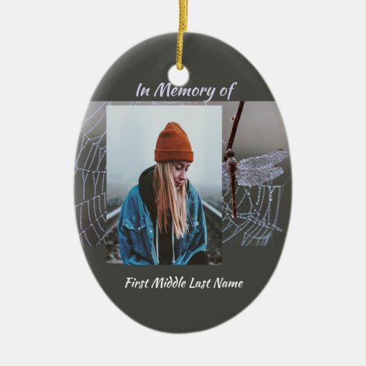 Memorial Keepsake  Card Dragonfly Dewdrops セラミックオーナメント (正面)