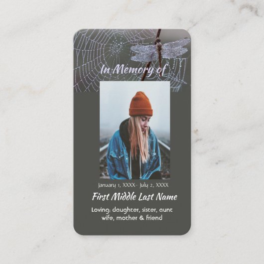 Memorial Keepsake  Card Dragonfly Dewdrops 名刺 (正面)