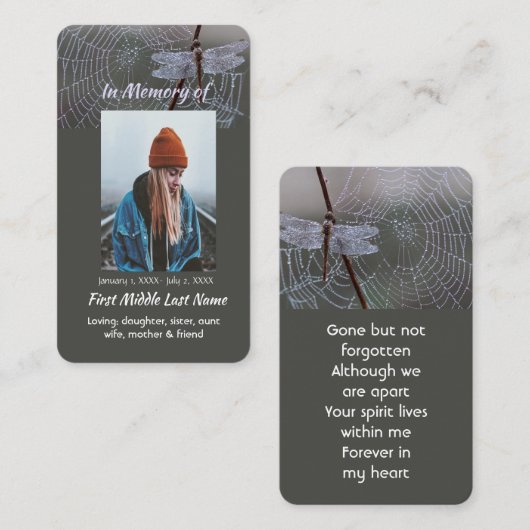 Memorial Keepsake  Card Dragonfly Dewdrops 名刺 (正面/裏面)