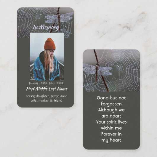 Memorial Keepsake  Card Dragonfly Dewdrops 名刺 (正面/裏面)