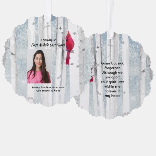 Memorial Keepsake Cardinal Bird オーナメントカード (正面/裏面)