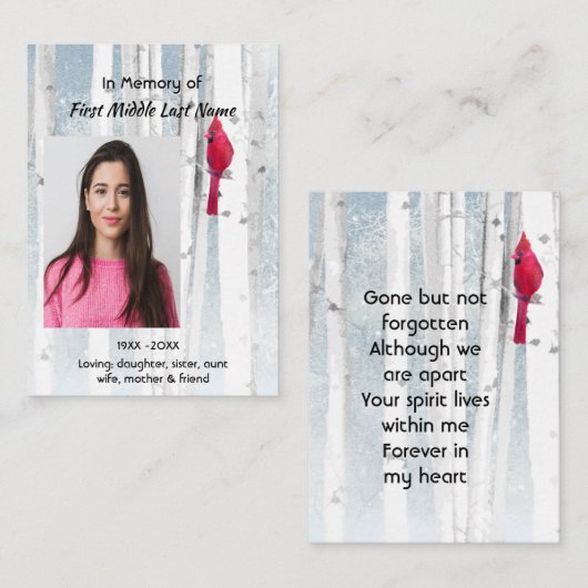 Memorial Keepsake Cardinal Bird 名刺 (正面/裏面)