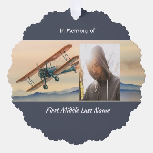 Memorial Keepsake Clouds Biplane Sky オーナメントカード (正面)