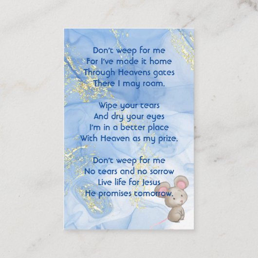 Memorial Keepsake Cute Little Mouse Children   名刺 (裏面)