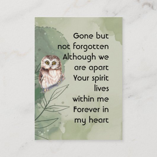 Memorial Keepsake Cute Owl Bird 名刺 (裏面)