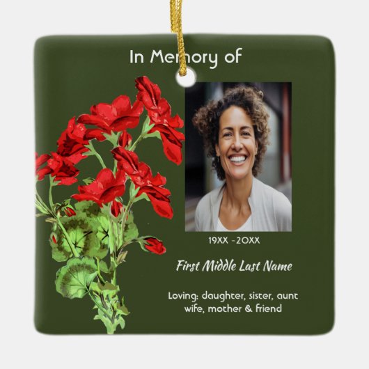 Memorial Keepsake Geranium Flower セラミックオーナメント (正面)