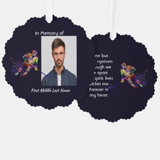 Memorial Keepsake Hockey Player Sport オーナメントカード (正面/裏面)