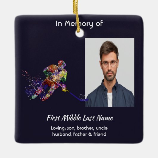 Memorial Keepsake Hockey Player Sport セラミックオーナメント (正面)