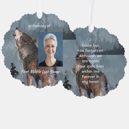 Memorial Keepsake Howling Wolf Art オーナメントカード (正面/裏面)