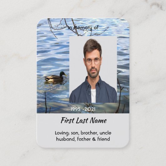 Memorial Keepsake Lake Ducks Birds 名刺 (正面)