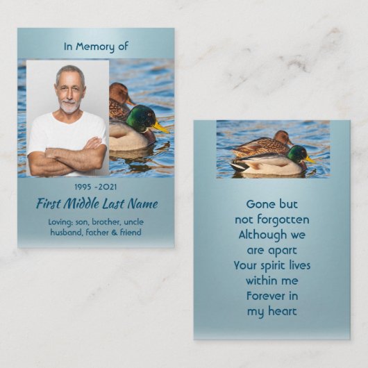 Memorial Keepsake Mallard Ducks Bird 名刺 (正面/裏面)