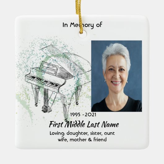 Memorial Keepsake Photo Prayer Piano Musician セラミックオーナメント (正面)